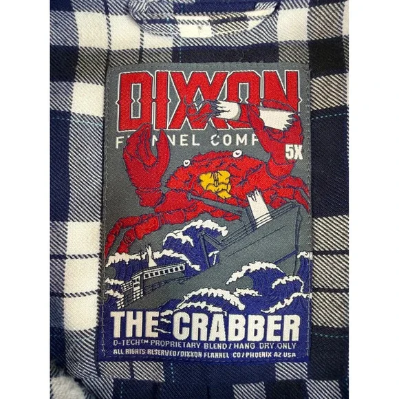 Dixxon Flannel Co The Crabber Mens 5X Navy Blue Plaid D-Tech Button Up Shirt